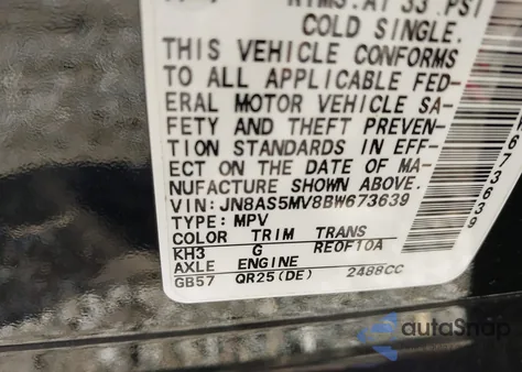 2011 Nissan Rogue Sv from USA, damaged, VIN JN8AS5MV8BW673639